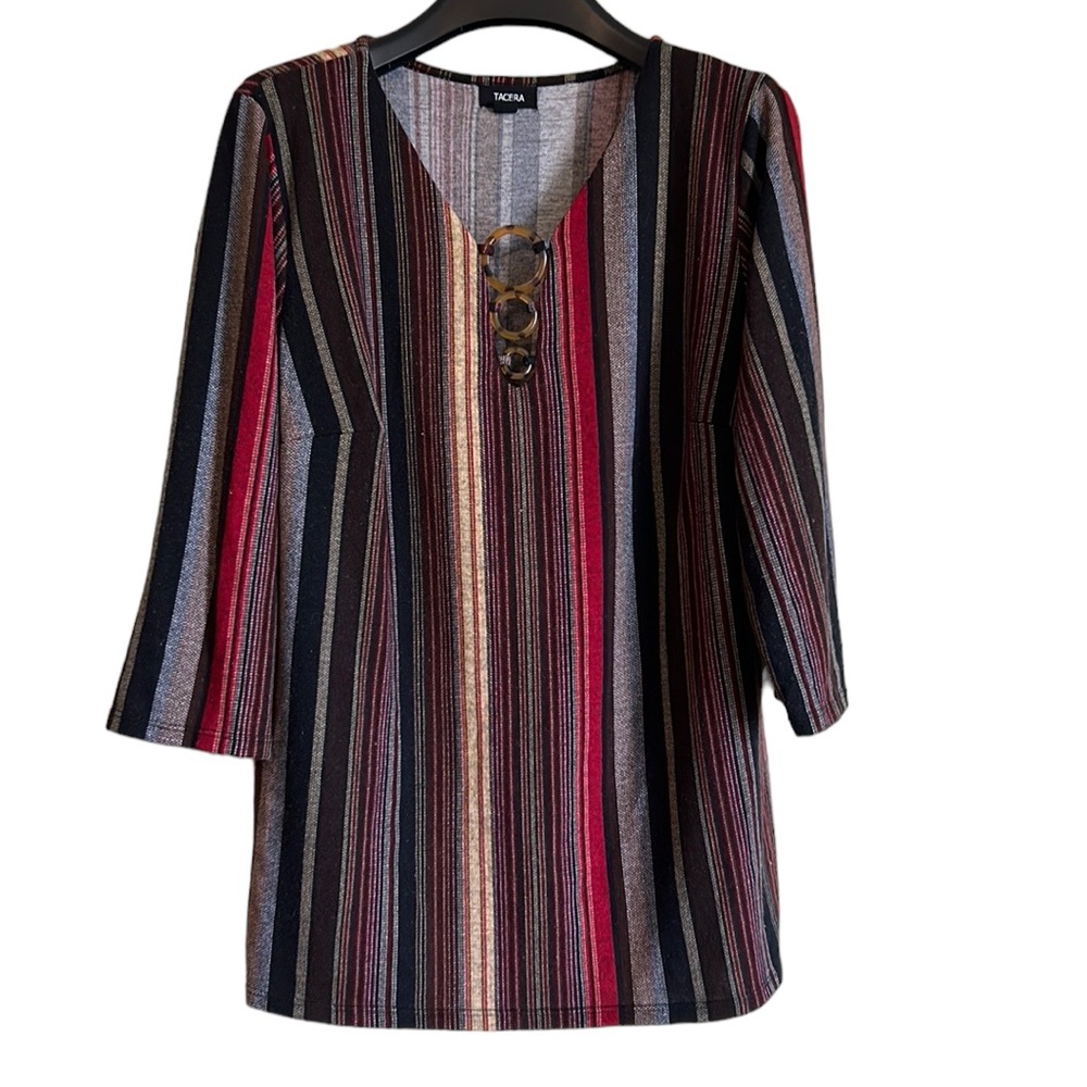 Tacera women’s tunic multicoloured striped‎ v-neck 1X